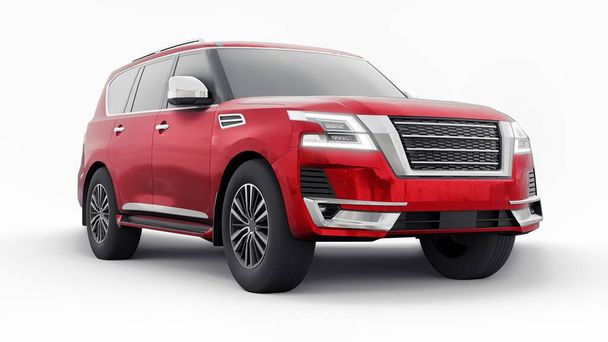 Red Premium Family SUV-Auto isoliert auf weißem Hintergrund. 3D-Darstellung. - Foto, Bild