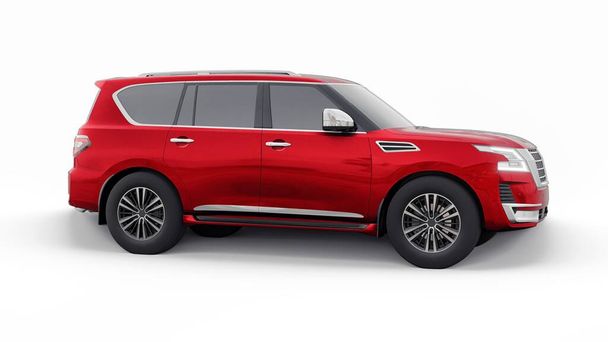 Red Premium Family SUV-Auto isoliert auf weißem Hintergrund. 3D-Darstellung. - Foto, Bild