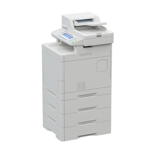 Multifunkční skener tiskárny. Izolovaná kancelářská profesionální technika Počítačové vybavení. 3D ilustrace - Fotografie, Obrázek