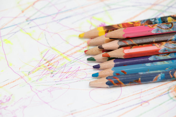 Back to school with colored pencils on the table - Photo, Image