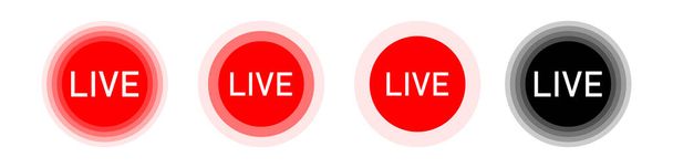 Conjunto de ícones de transmissão ao vivo. Símbolos vermelhos e botões de transmissão ao vivo, transmissão, transmissão online. Modelo para TV, shows, filmes e performances ao vivo. Vetor EPS 10 - Vetor, Imagem