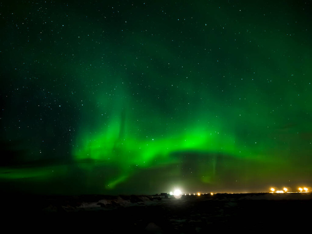Krajina se severními světly, Aurora borealis nad poloostrovem Reykjanes, Island - Fotografie, Obrázek