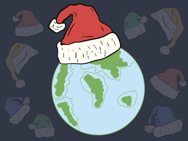 El planeta en un sombrero de Navidad
 - Vector, Imagen