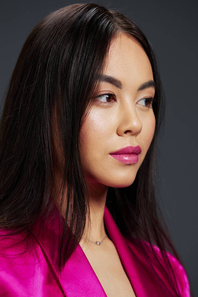 woman bright makeup pink dress modern style studio model - Foto, imagen