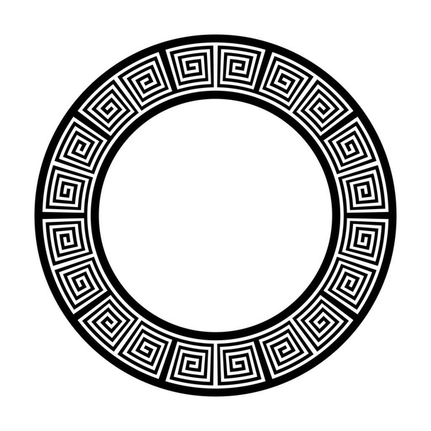 Abstraktes geometrisches Ornament mit griechischem Mäandermotiv für dekorativen Kreisrahmen. Vektorkunst. - Vektor, Bild