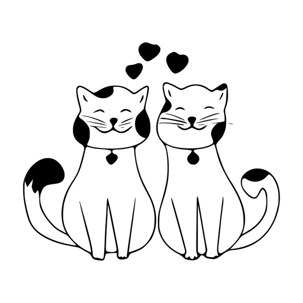 Happy lovers cats doodle icon. Cute pets vector art on white background. - Vetor, Imagem