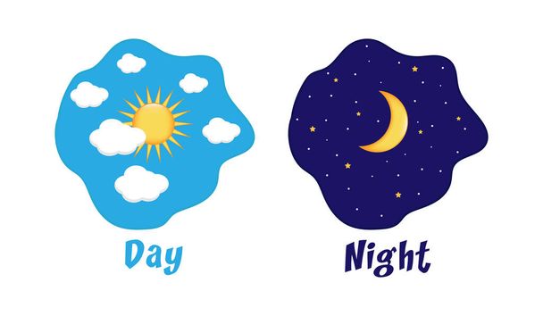 Tag-Nacht-Konzept, Sonne und Mond, Tag-Nacht-Icon-Vektor-Illustration in flachem Design - Vektor, Bild