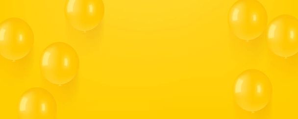 Realistic 3D yellow balloons on a yellow background. Vector illustration. - Vetor, Imagem