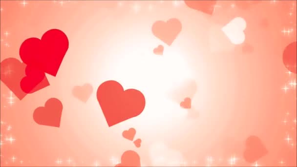 San Valentín Pink Red Animation Hearts Saludo corazones de amor. Festivo de bokeh, destellos, corazones para el día de San Valentín, día de San Valentín, aniversario de la boda lazo sin costuras Fondo - Metraje, vídeo