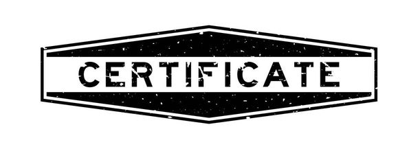 Sello de sello de goma hexágono de palabra de certificado negro Grunge sobre fondo blanco - Vector, Imagen
