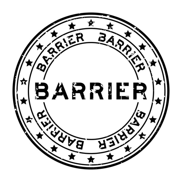 Palabra de barrera Grunge negro con sello de sello de goma redonda icono estrella sobre fondo blanco - Vector, Imagen