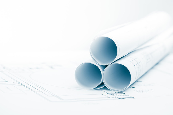 project plan background with blueprints rolls - Photo, Image