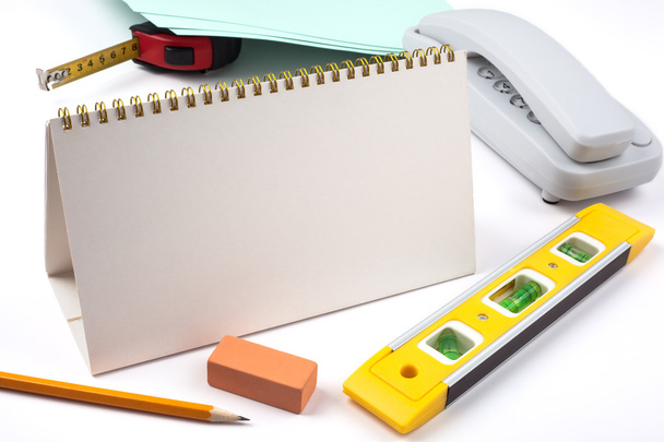 Office accessories and yellow level. - Photo, Image