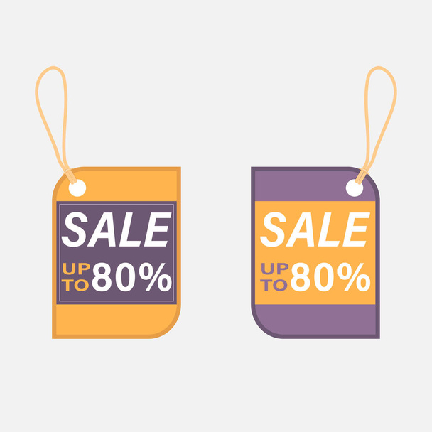 Two tags promotion labels, flat design style, purple and yellow color, vector illustration - Wektor, obraz