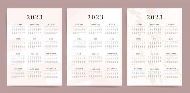 2023 vuoden seinäkalenteri malli konsepti esteettinen moderni kaltevuus suunnittelu. Tyylikäs pystysuora valokuva kalenteri layout 2023 vuoden Englanti. Kalenterin kansi 12 kuukautta. Viikko alkaa sunnuntaina - Vektori, kuva