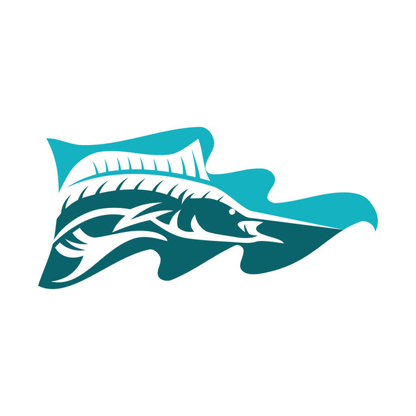 Marlin Fisch auf Flagge Icon Illustration Markenidentität - Vektor, Bild