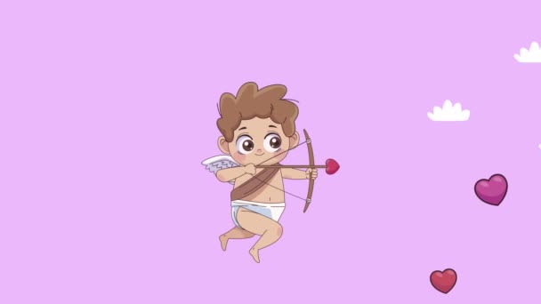 ángel Cupido con arco y animación de corazones - Metraje, vídeo