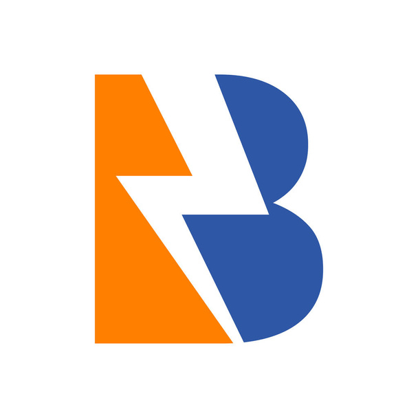 Logotipo de energía B Carta y tecnología de energía del rayo. Diseño del logotipo de la letra B del poder con la plantilla del tornillo del trueno de la iluminación - Vector, Imagen