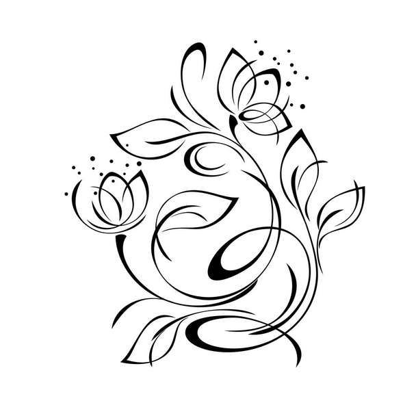 decorative element with stylized flowers on stems with leaves and swirls. graphic decor - Vector, Imagen