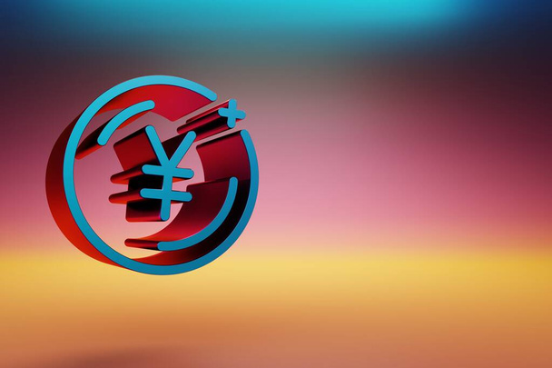 Gyönyörű kék-piros Coin Yuan szimbólum ikonok többszínű világos háttér. 3D renderelés illusztráció. A tervezés háttér-mintázata. - Fotó, kép