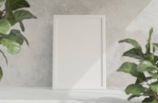 Blank photo frame mockup on concrete wall for you design.,3d model and illustration. - Photo, Image