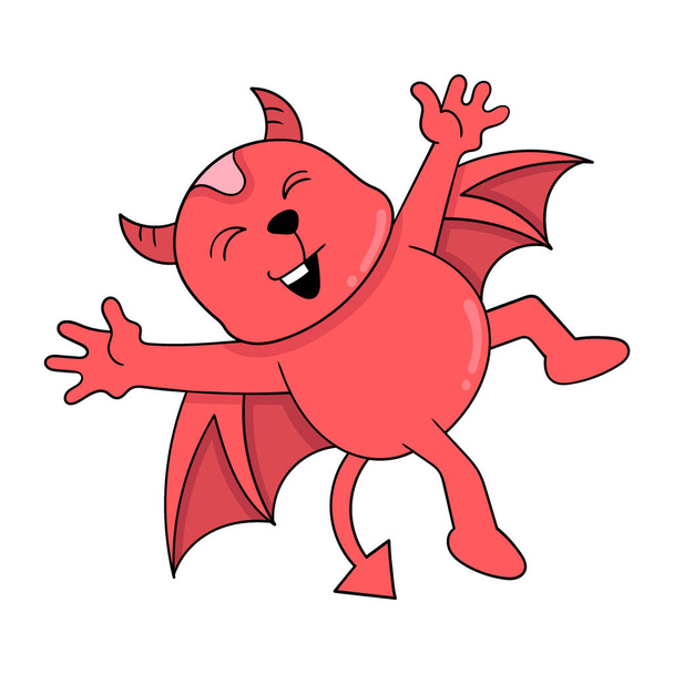 red winged devil child is happy, vector illustration art. doodle icon image kawaii. - Vetor, Imagem