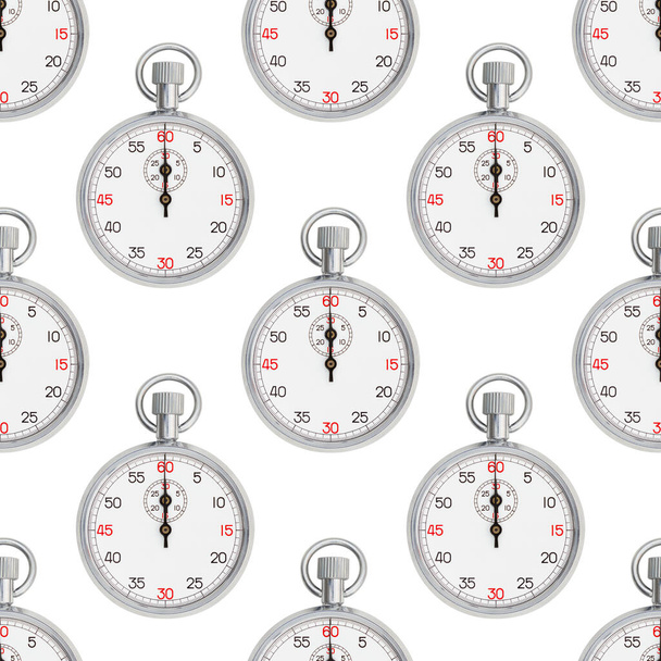 Zilver en wit Stopwatch op naadloze achtergrond die herhaalt voor uw tijd of horloge bericht - Foto, afbeelding