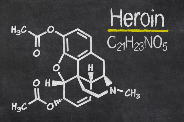 Blackboard with the chemical formula of Heroin - Foto, afbeelding