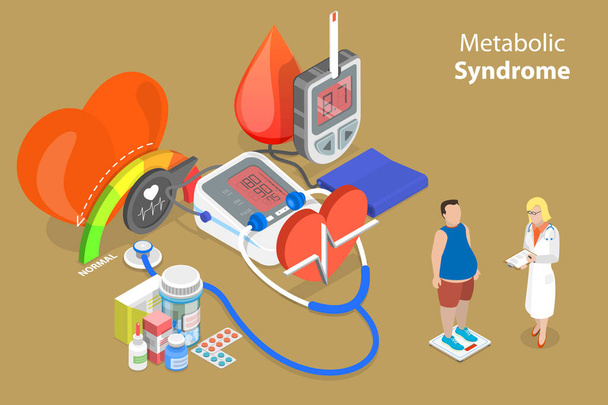 Illustration conceptuelle 3D du syndrome métabolique par vecteur plat isométrique - Vecteur, image
