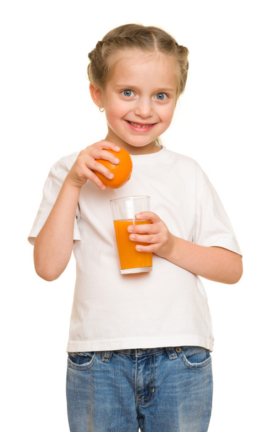 little girl with a glass of juice - Photo, Image