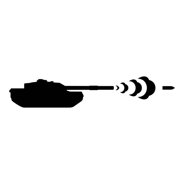 Tank shooting projectile shell military smoking after shot war battle concept icon black color vector illustration image flat style simple - Vector, Image
