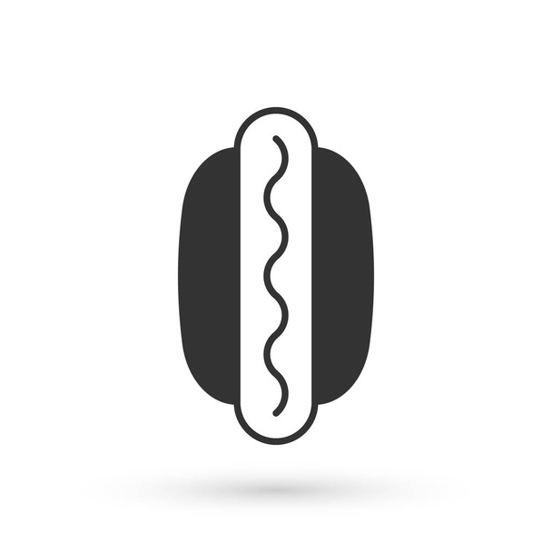 Sanduíche de cachorro-quente cinza com ícone de mostarda isolado no fundo branco. Ícone de salsicha. Sinal de comida rápida. Vetor - Vetor, Imagem