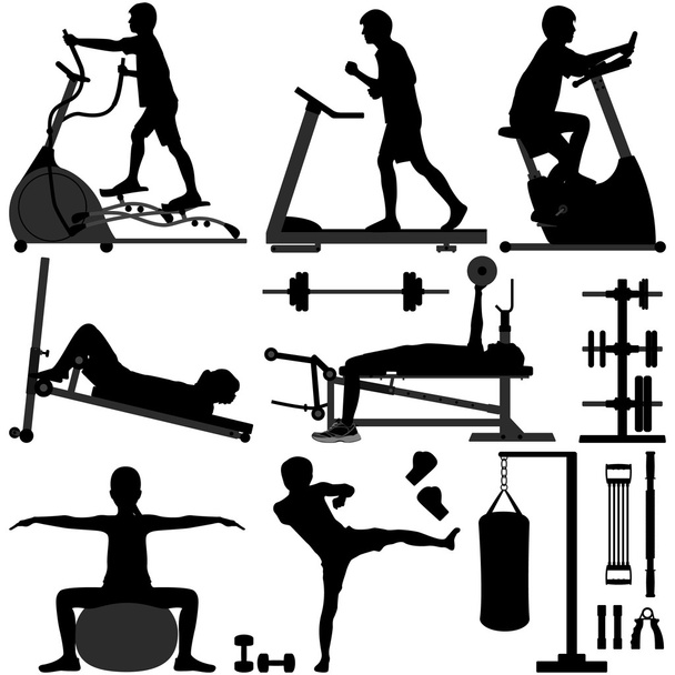 Gym Gymnasium workout Exercise man - Vector, Image