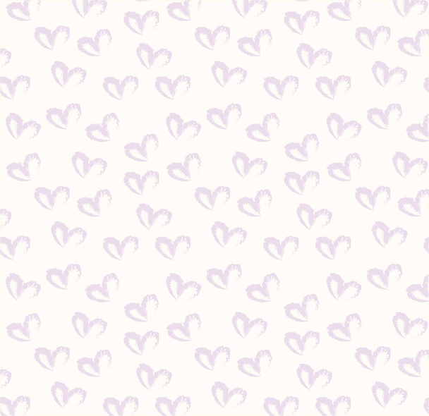 Nahtloses Muster von handgezeichneten einfachen Herzen in pastellvioletter Farbe auf beigem und neutralem Hintergrund - Foto, Bild