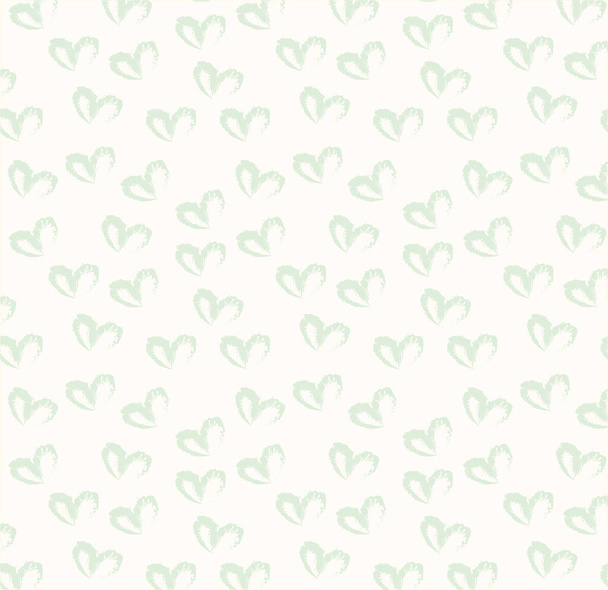 Бесшовный рисунок руки нарисованные простые сердца в пастельно-зеленый цвет на бежевом и нейтральном фоне - Фото, изображение
