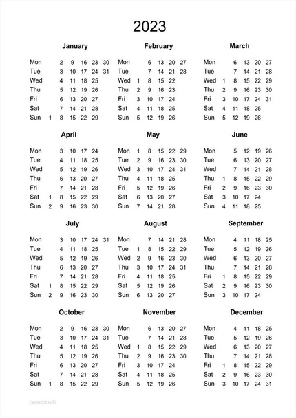 2023年カレンダー。月曜日の開始20のための印刷可能なカレンダー。ミニマリズム - 写真・画像