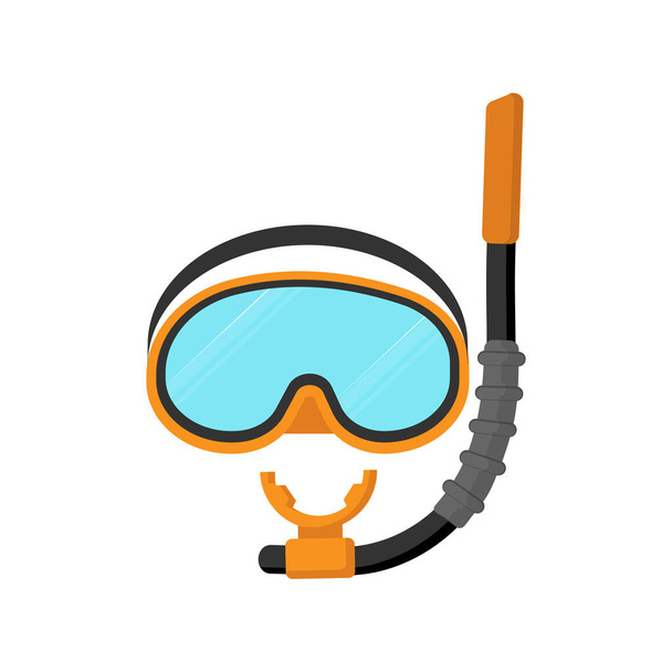 Orange diving mask, snorkel, swimming equipment, scuba diving, vector illustration - Вектор,изображение
