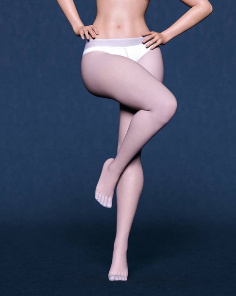 3D Beautiful female legs white pantyhose and panties dark background.Woman studio photography.High heel.Conceptual fashion art.Intimate collection.Render illustration.Summer clothes. - Φωτογραφία, εικόνα