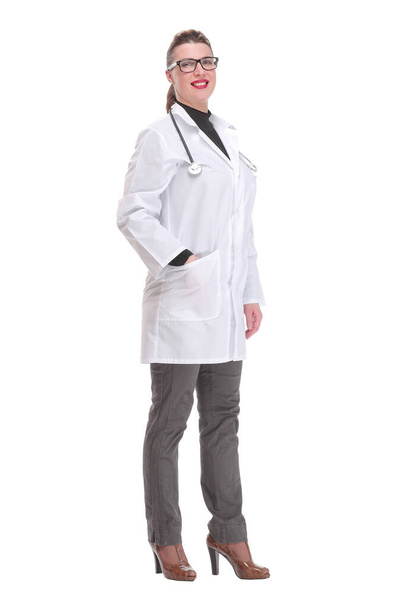 Full length of smiling medical doctor woman with stethoscope - Fotografie, Obrázek