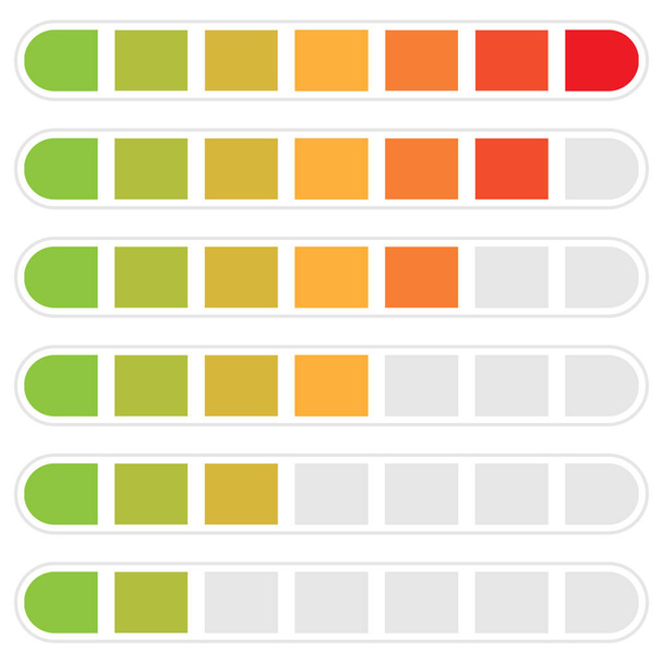 Progress bar. Steps, phases, level indicator. Yardstick meter. Rank, grade, stage chart, graph - ベクター画像