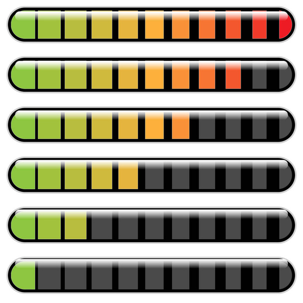 Progress bar. Steps, phases, level indicator. Yardstick meter. Rank, grade, stage chart, graph - Vektor, Bild