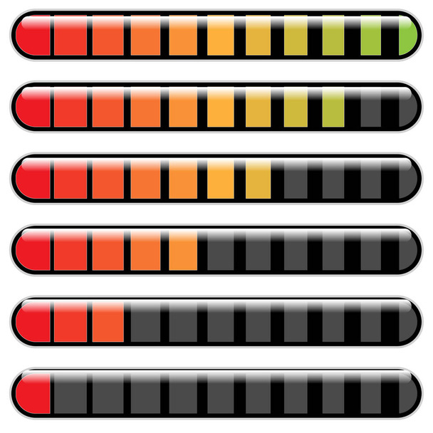 Progress bar. Steps, phases, level indicator. Yardstick meter. Rank, grade, stage chart, graph - Vektör, Görsel