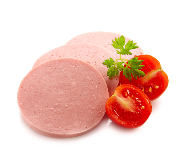 ゆで肉ソーセージのスライス - 写真・画像