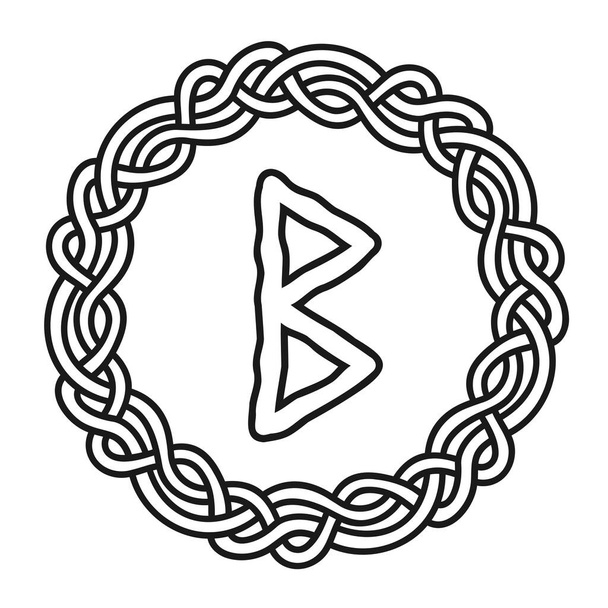 Rune Berkana em um círculo - um símbolo escandinavo antigo ou sinal, amuleto. Escrita viking. ilustração vetor esboço desenhado à mão para sites, jogos, impressão e gravura. - Vetor, Imagem