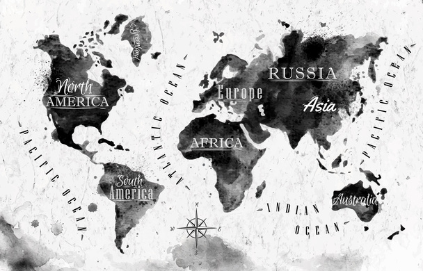 kaart van de wereld van de inkt - Vector, afbeelding