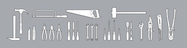conjunto de ícones de reparo de ferramentas. ferramentas de serralheiro e carpintaria - ilustração vetorial. conceito - falhas de fixação - Vetor, Imagem