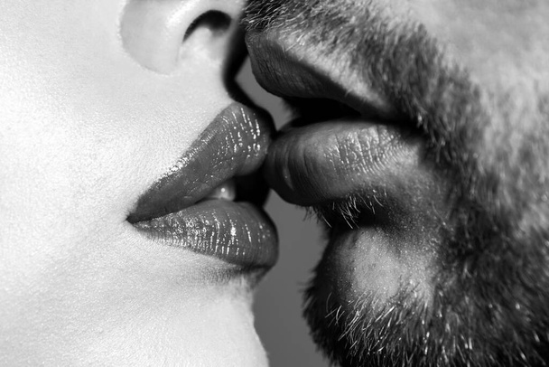 Sexy lips of man and woman kissing. - Фото, зображення