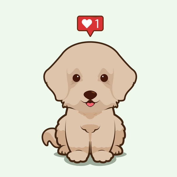Cartoon ilustrace kokosového psa sedícího s ikonou lásky. Vektorová ilustrace psího kokosu - Vektor, obrázek