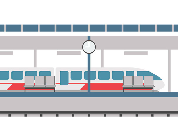 Σιδηροδρομικός σταθμός σε επίπεδη στυλ. Εικονογράφηση διανύσματος - Διάνυσμα, εικόνα