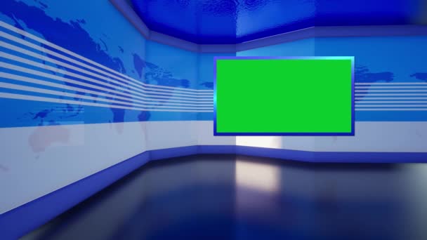 Virtuelles Set Studio für Chroma Footage. 3D-Rendering-Hintergrund ist perfekt für jede Art von Nachrichten oder Informationspräsentation. Der Hintergrund verfügt über ein stilvolles und sauberes Layout - Filmmaterial, Video